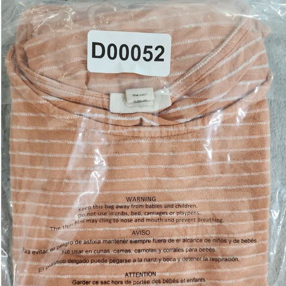 ANA Top Womens L Orange White Striped Scoop Neck Cap Sleeve Smocked Hem Stretch - Picture 8 of 8